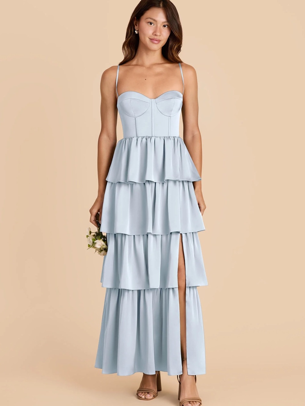 Light Blue Tiered Bustier Maxi Dress